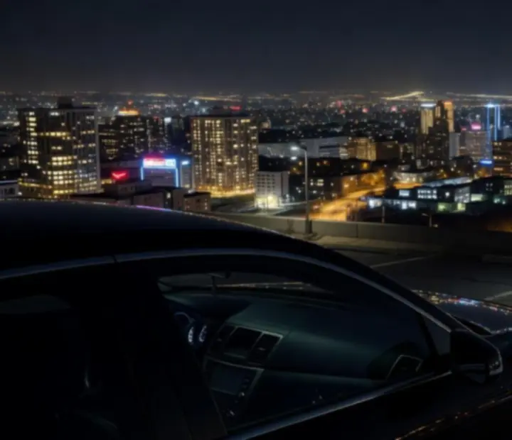 Aire d’arrêt panoramique surplombant la ville illuminée dans Car Driving Traffic Simulator