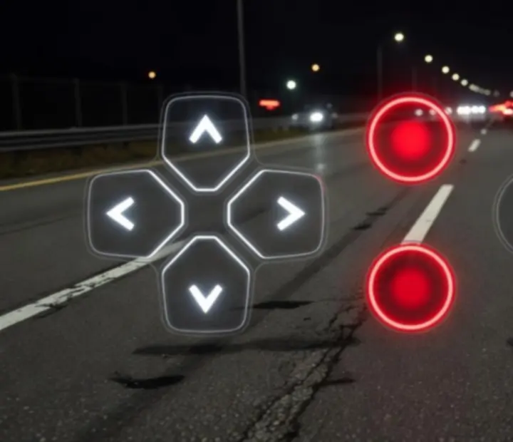 Interface de jeu affichant des boutons tactiles d’accélération et de freinage