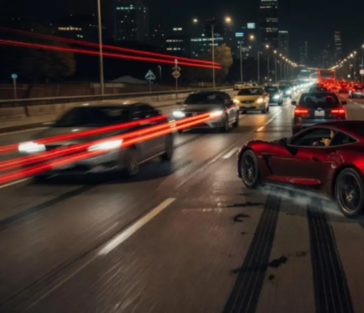 Scène de simulation de conduite nocturne en ville