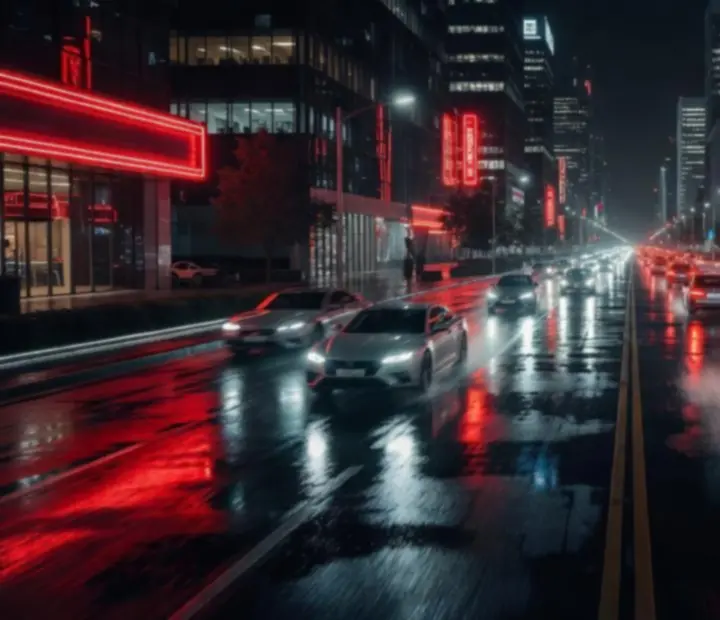 Ville illuminée la nuit avec circulation dense