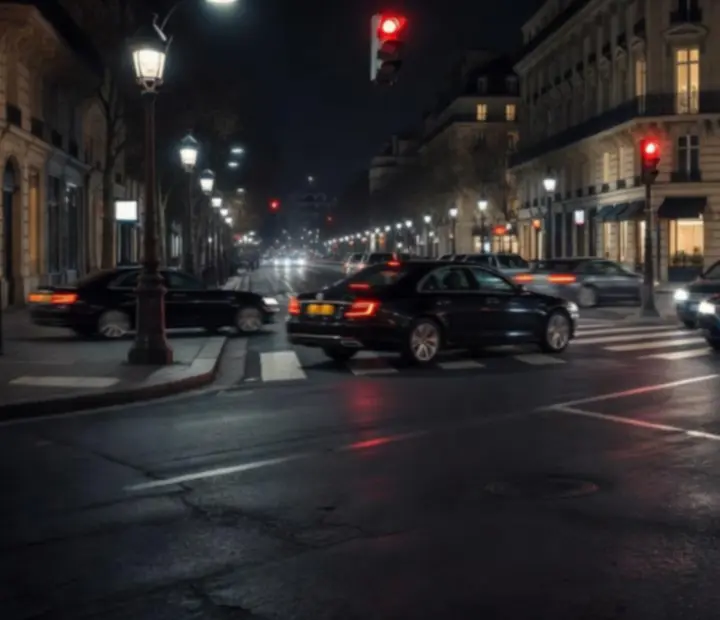 Rues urbaines éclairées la nuit avec feux et trafic